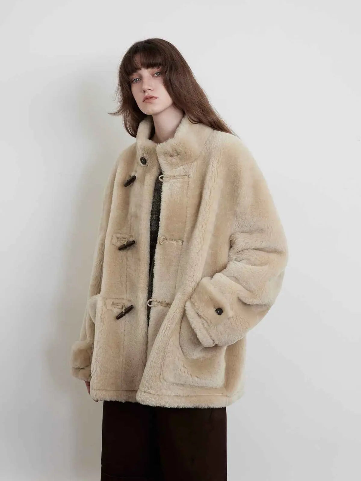 Fireladyfur Women's Long Sheepskin Jacket With Stand Collar“Dreamer”