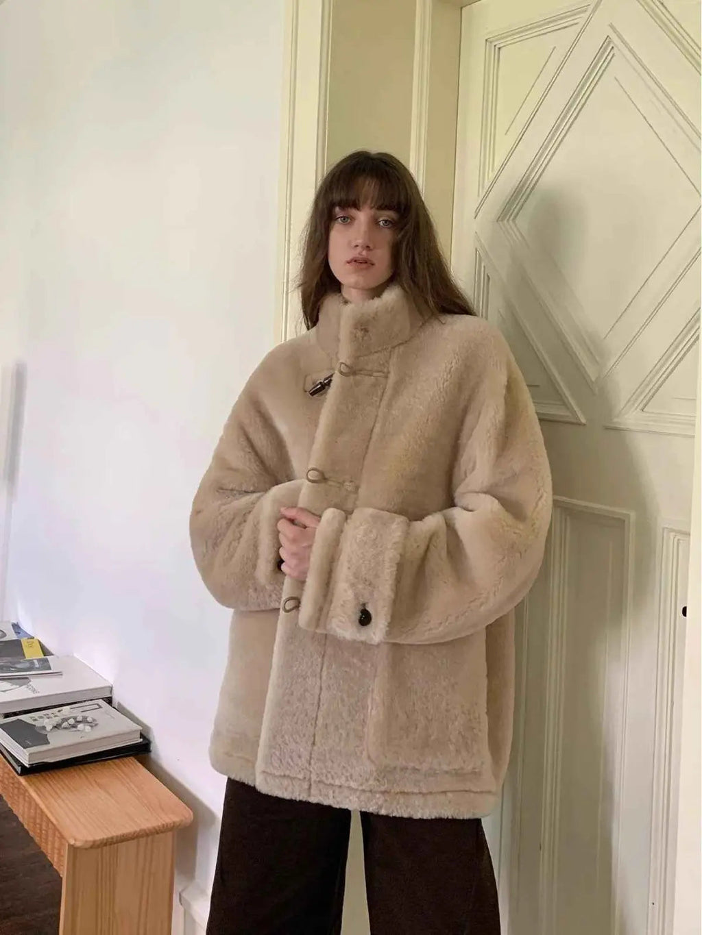 Fireladyfur Women's Long Sheepskin Jacket With Stand Collar“Dreamer”