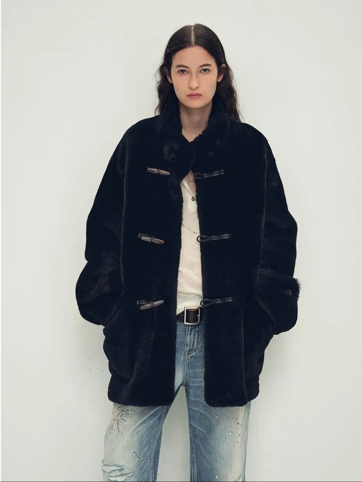 Fireladyfur Women's Long Sheepskin Jacket With Stand Collar“Dreamer”