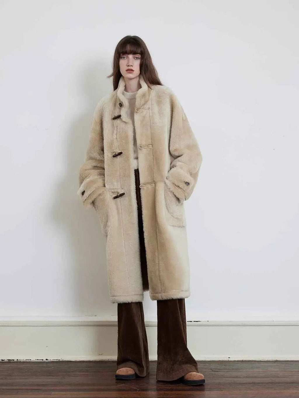 Fireladyfur Women's Long Sheepskin Jacket With Stand Collar“Dreamer”
