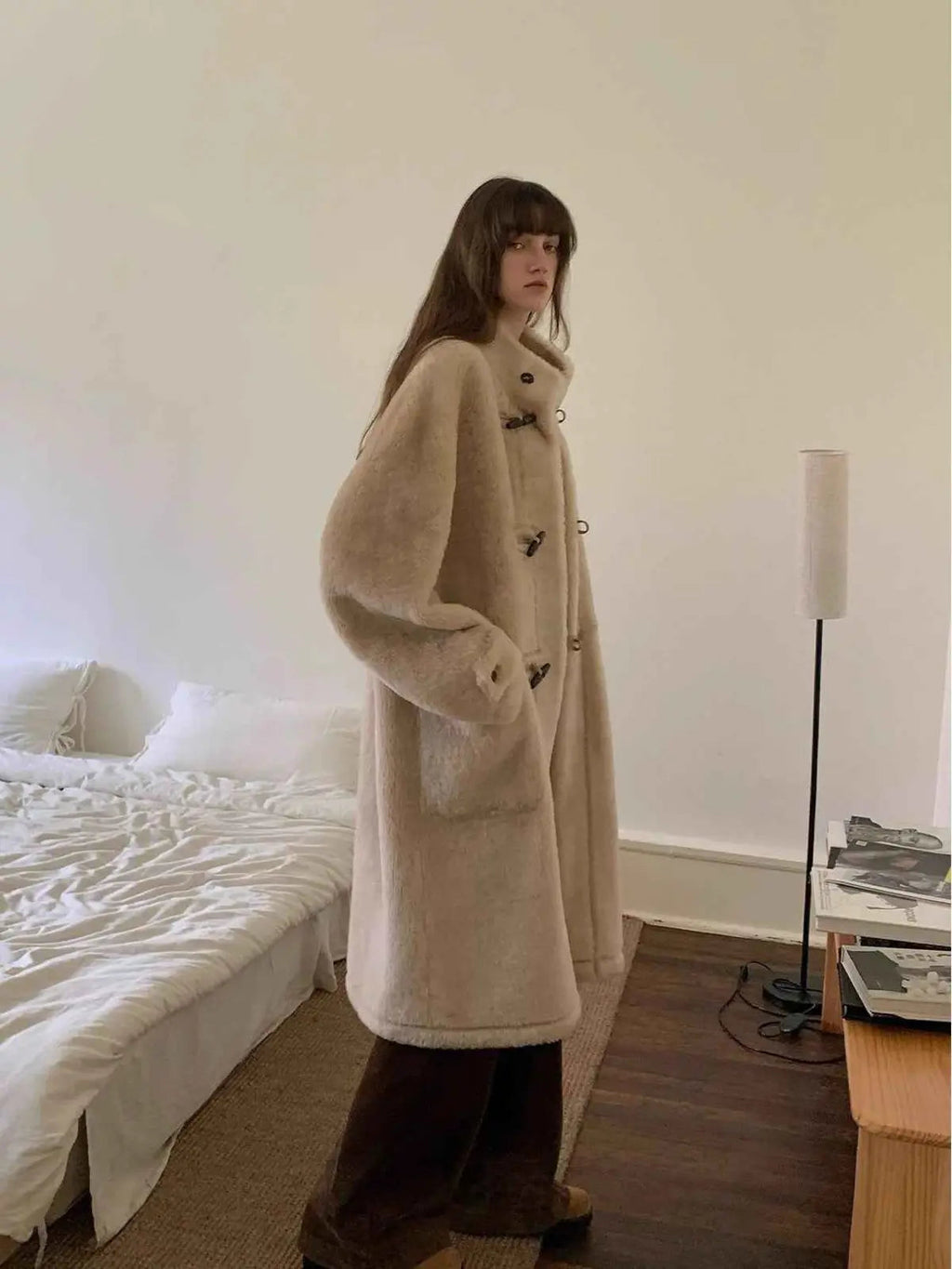 Fireladyfur Women's Long Sheepskin Jacket With Stand Collar“Dreamer”