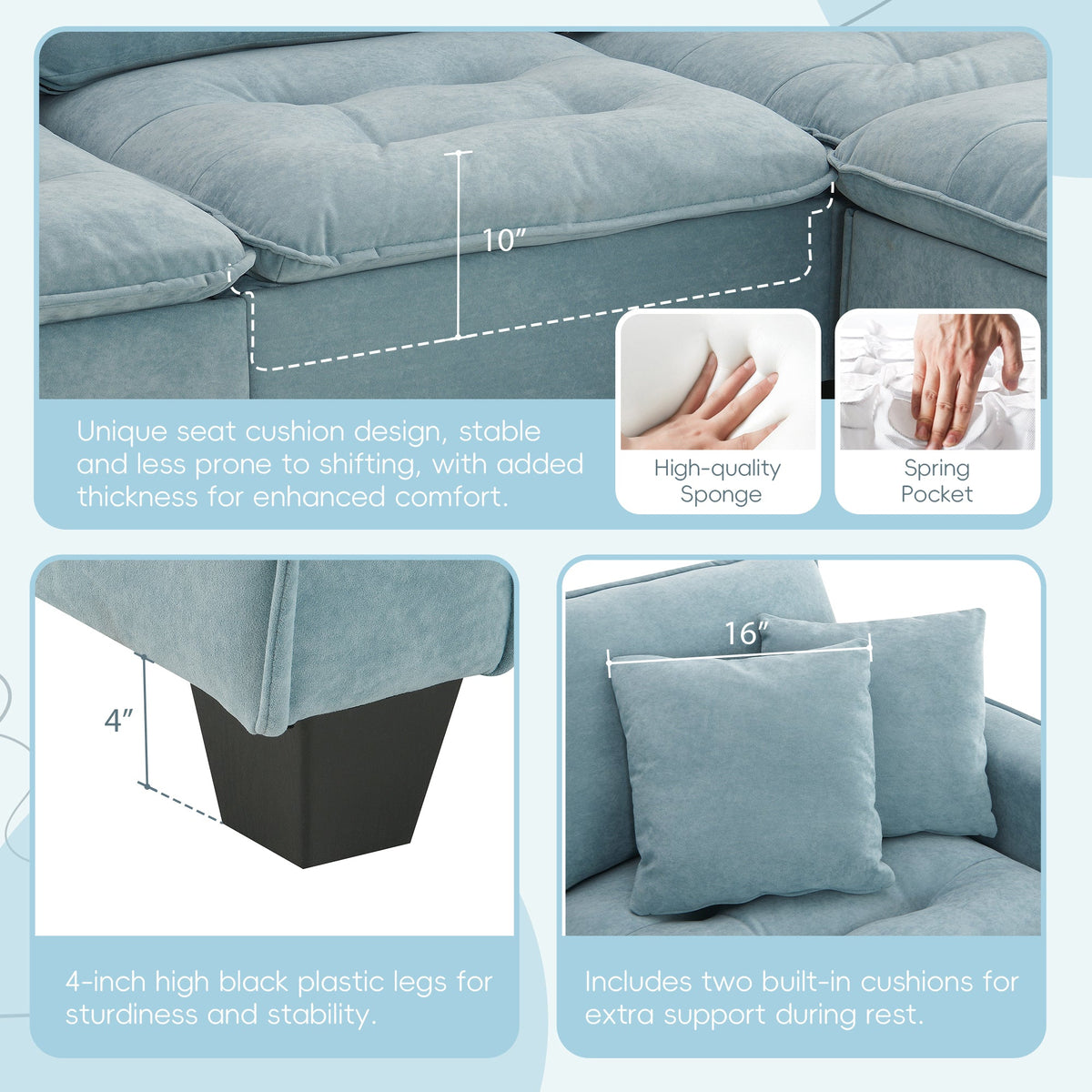 Sofá seccional convertible moderno de 100*59", sofá en forma de L reversible con cojines gratis, sofá cama de terciopelo de gamuza de 4 plazas