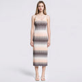 Elegant Ladylike V-Neck Sleeveless Tencel Mid-Length Wavy Striped Knit Dress