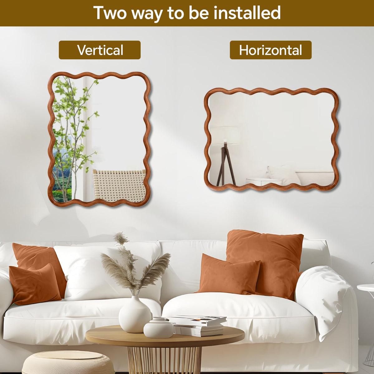 30'x40' Wavy Rectangle Solid Wood Frame Decorative Mirror,For Bedroom, Bathroom, Living Room, Entryway