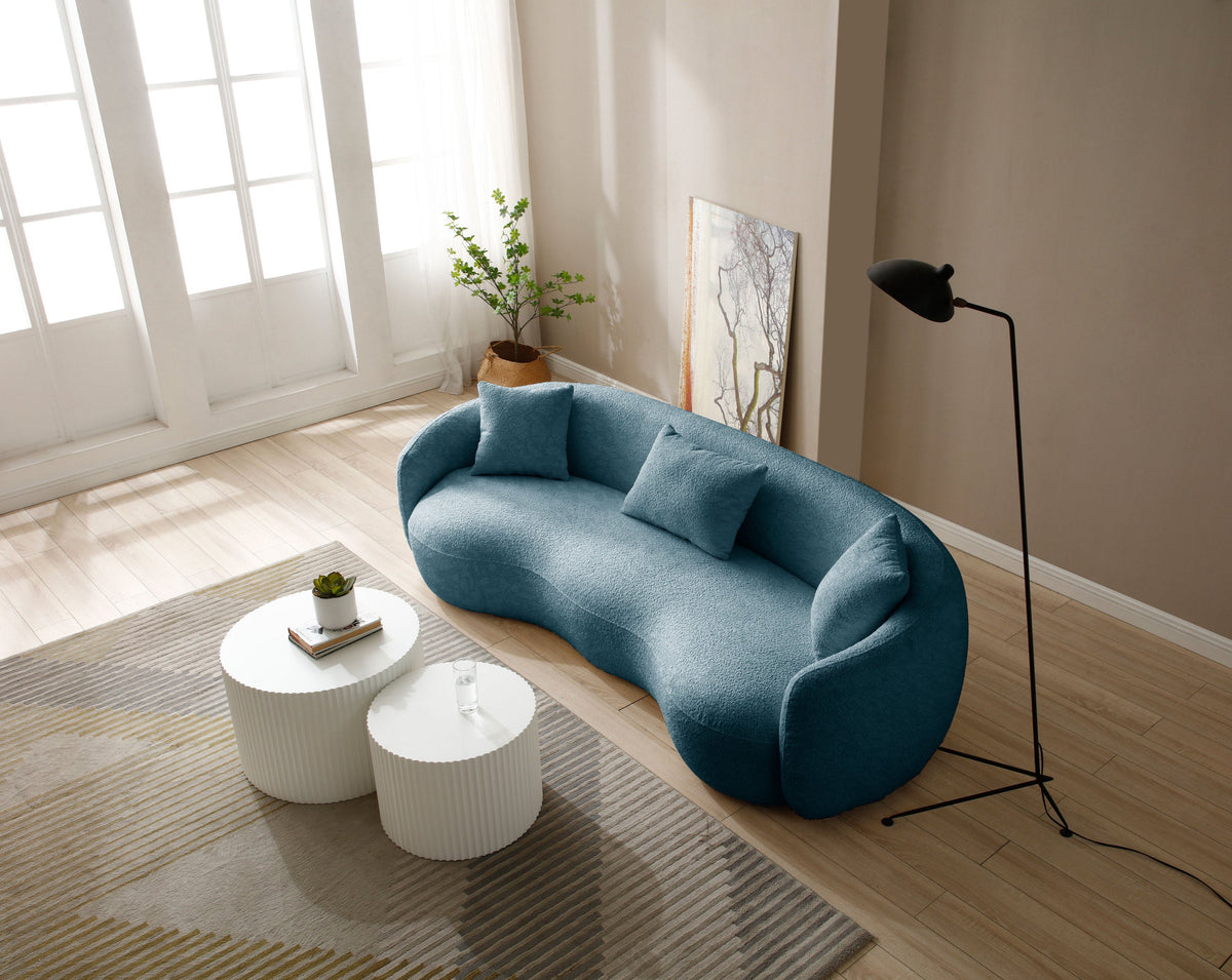 93.6 Inch Modern Curved Sofa,  Boucle Fabric Couch for Bedroom, Office, Apartment Blue