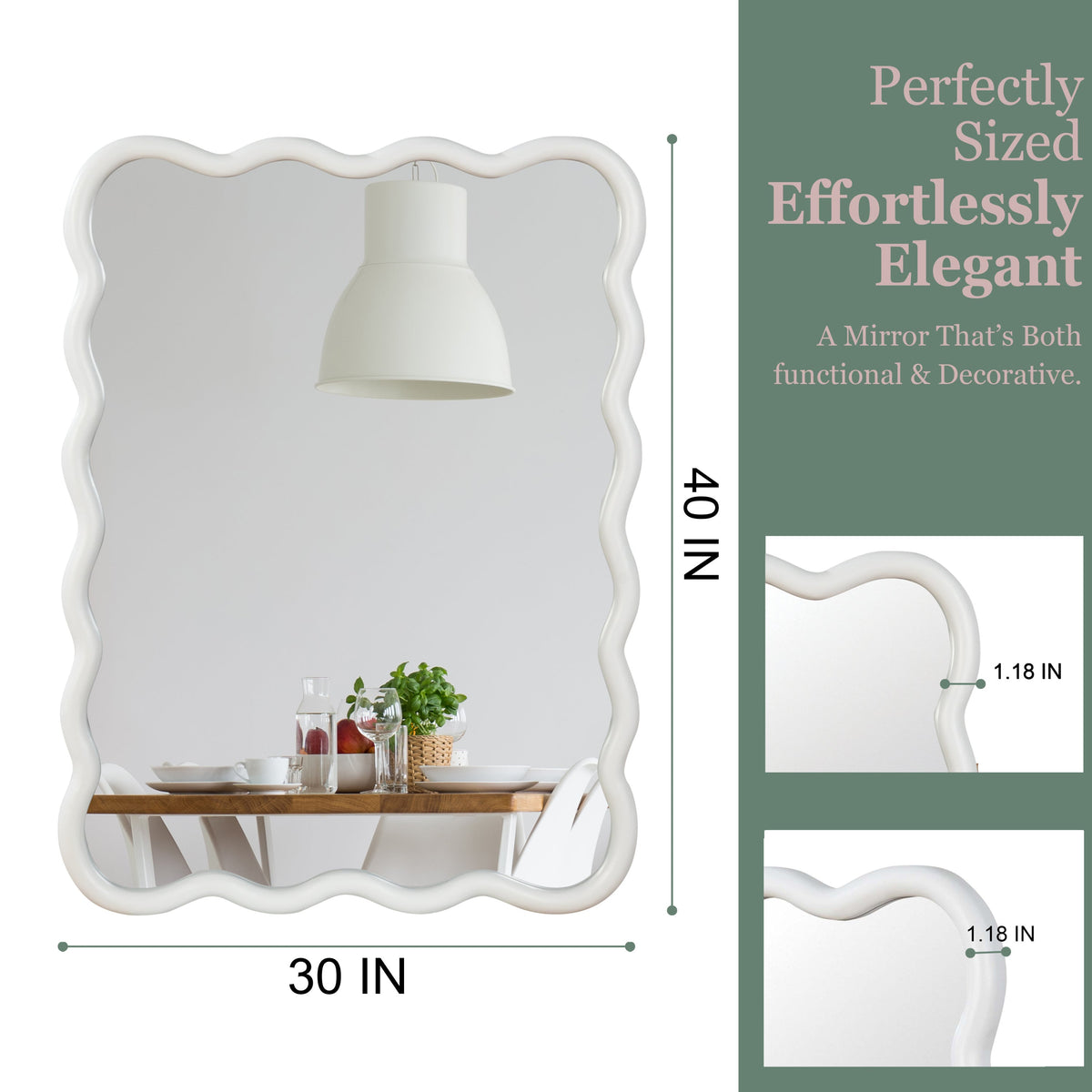 30'x40' Wavy Rectangle Solid Wood Frame Decorative Mirror,For Bedroom, Bathroom, Living Room, Entryway