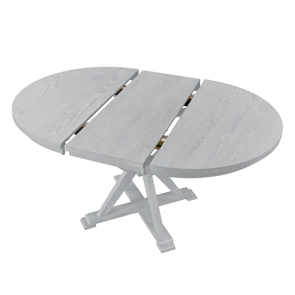 Mid-Century 5-Piece Extendable Round Dining Table Set With 15.7" Removable Leaf and 4 Cross Back Dining Chairs, Grey