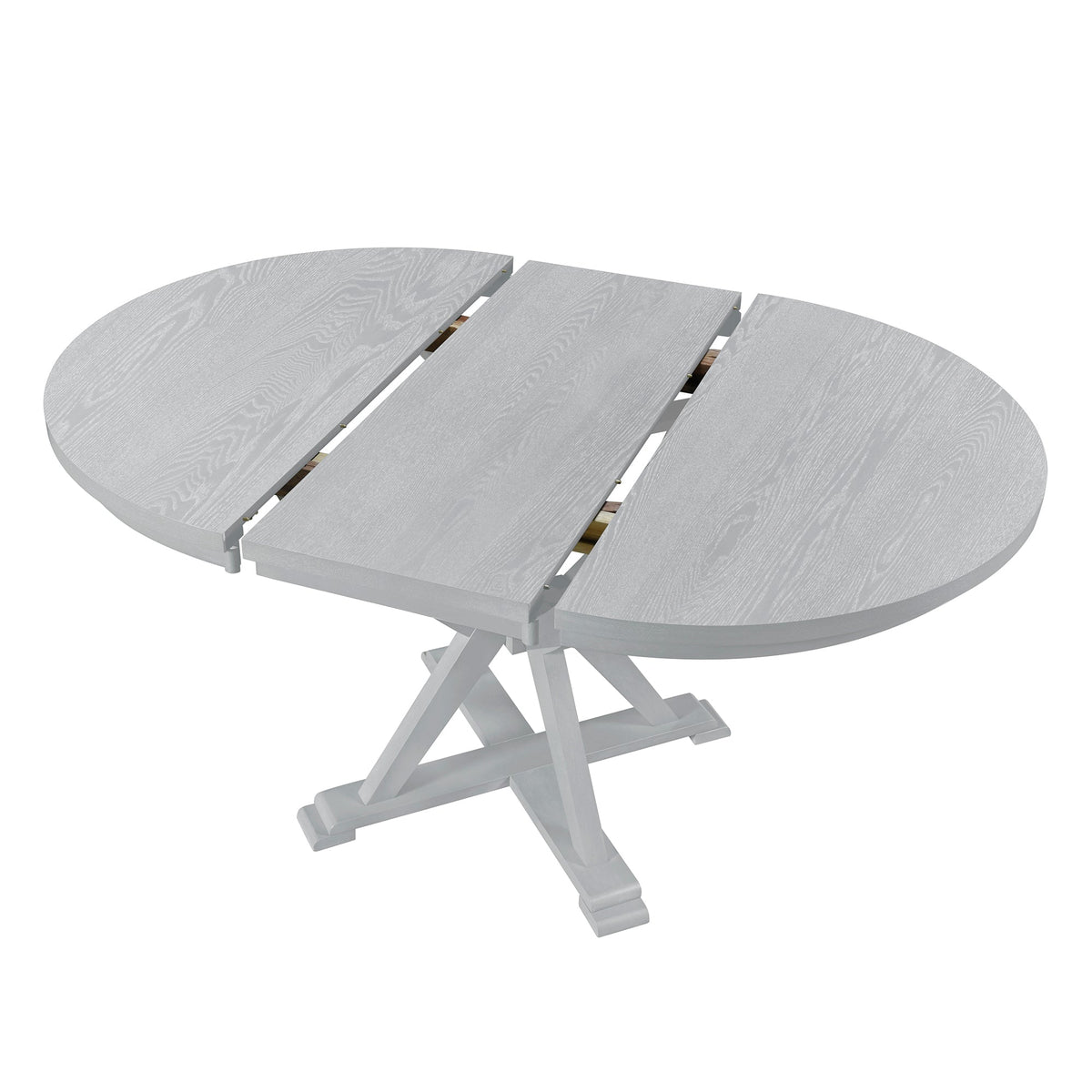 Mid-Century 5-Piece Extendable Round Dining Table Set With 15.7" Removable Leaf and 4 Cross Back Dining Chairs, Grey