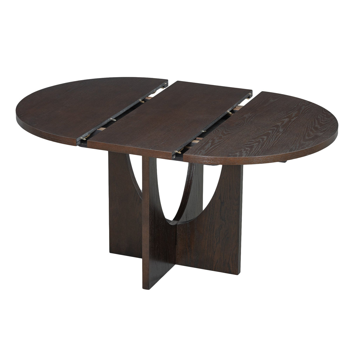 Modern 5-Piece Extendable Round Dining Table Set With 16.2inch Removable Leaf for Small Places, Espresso+Gray