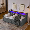 Twin Size Upholstery Sofa Bed With Three LED Lights, With Storage Adjustable Headboard, With Two Storage Pull Up Drawers