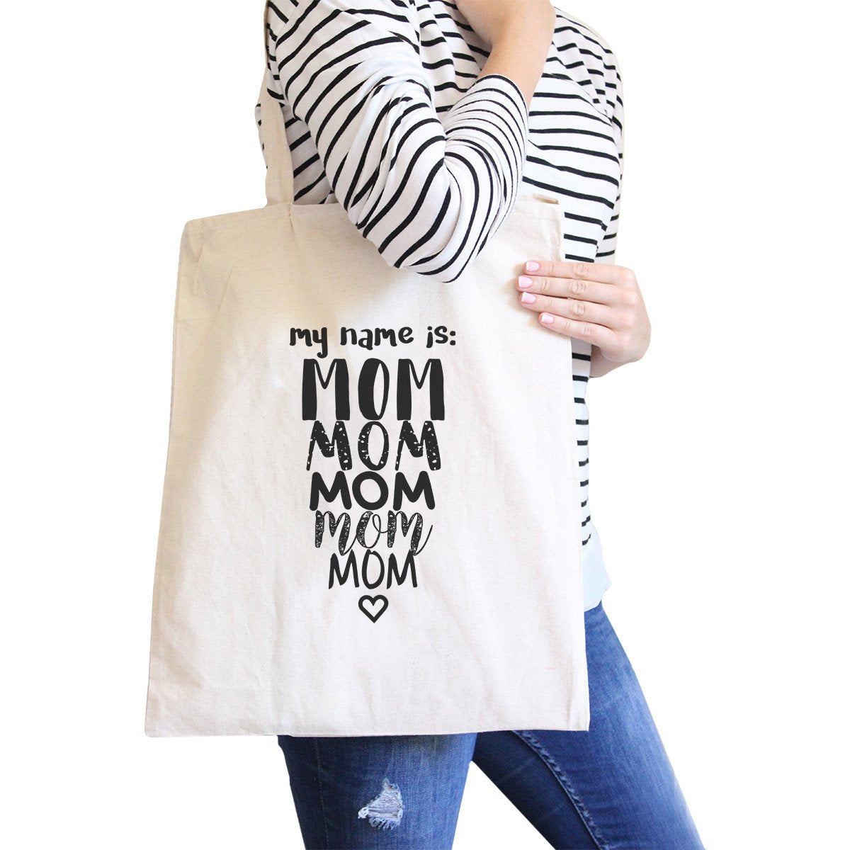 Bolso de lona natural My Name Is Mom, bolsa de hombro bonita y lavable