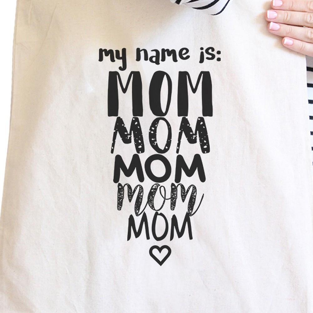 Bolso de lona natural My Name Is Mom, bolsa de hombro bonita y lavable