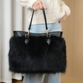 2025 Faux Fur Plush Tote Bag, Women's Contrasting Color Hand-held Shoulder Bag, Large Capacity European And American Trend Bag, Summer Hot Item - Black