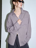 Linen-Blend Vertical Striped Long Sleeve Shirt