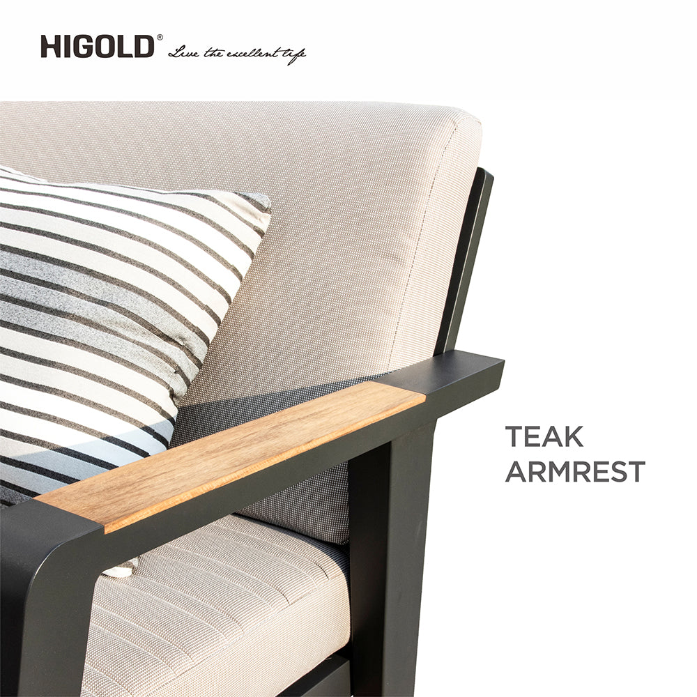 Pojedyncza sofa ogrodowa HIGOLD Emoti z aluminium i drewna tekowego – Seria 6977
