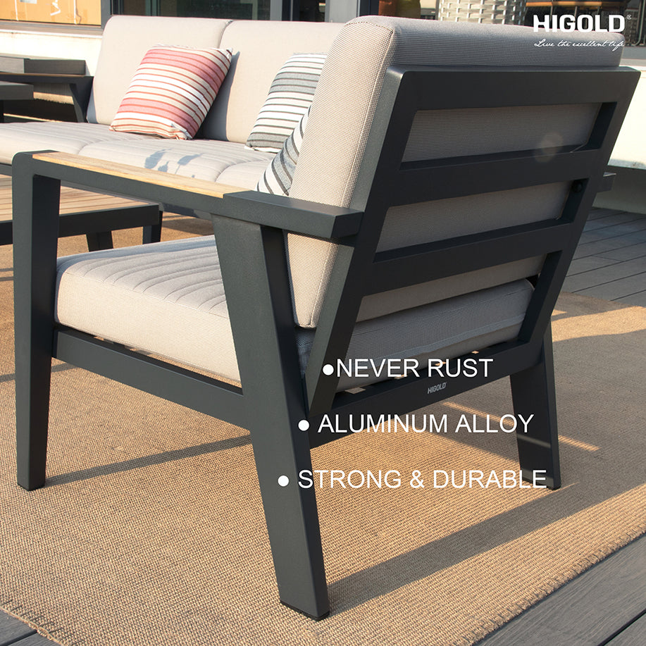 HIGOLD Emoti Aluminum Teak Patio Single Sofa - Series 6977