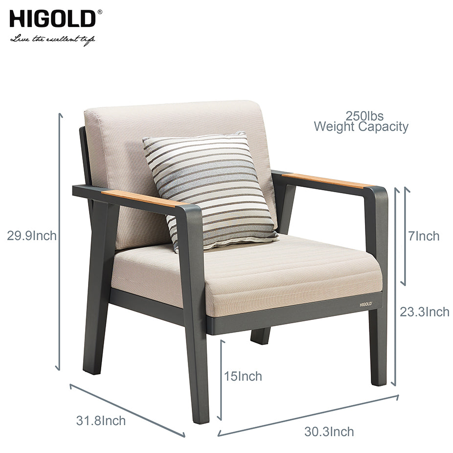 HIGOLD Emoti Aluminum Teak Patio Single Sofa - Series 6977