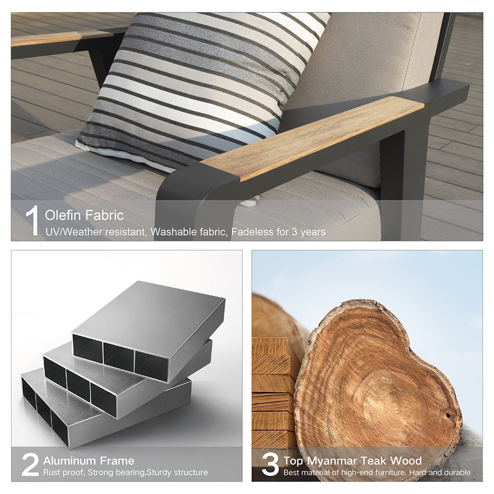 HIGOLD Emoti Aluminum Teak Patio Single Sofa - Series 6977