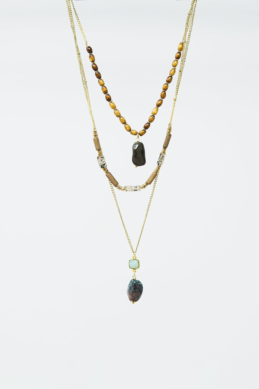 Collar étnico 3 en 1 con piedras grandes y cuentas naturales