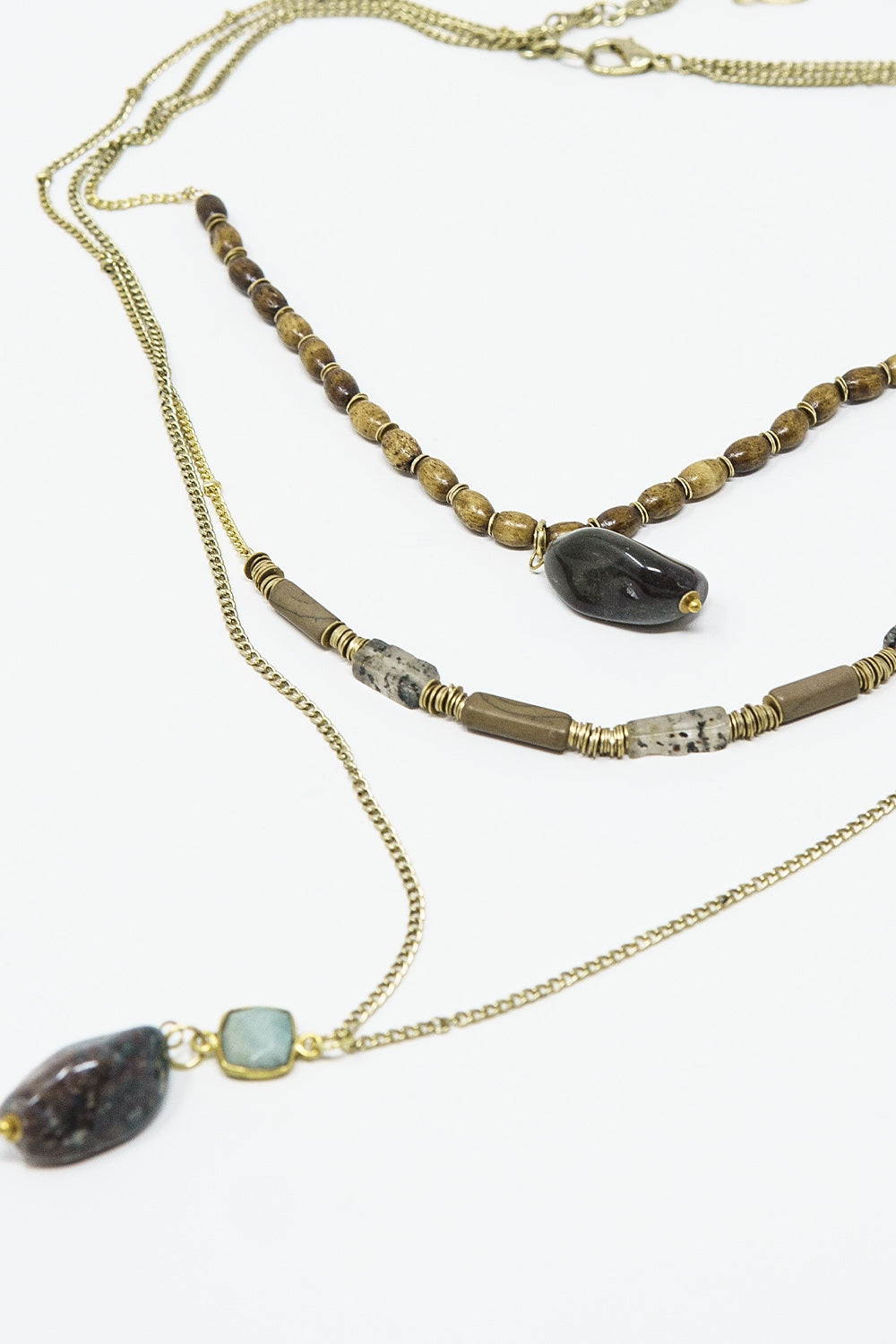 Collar étnico 3 en 1 con piedras grandes y cuentas naturales