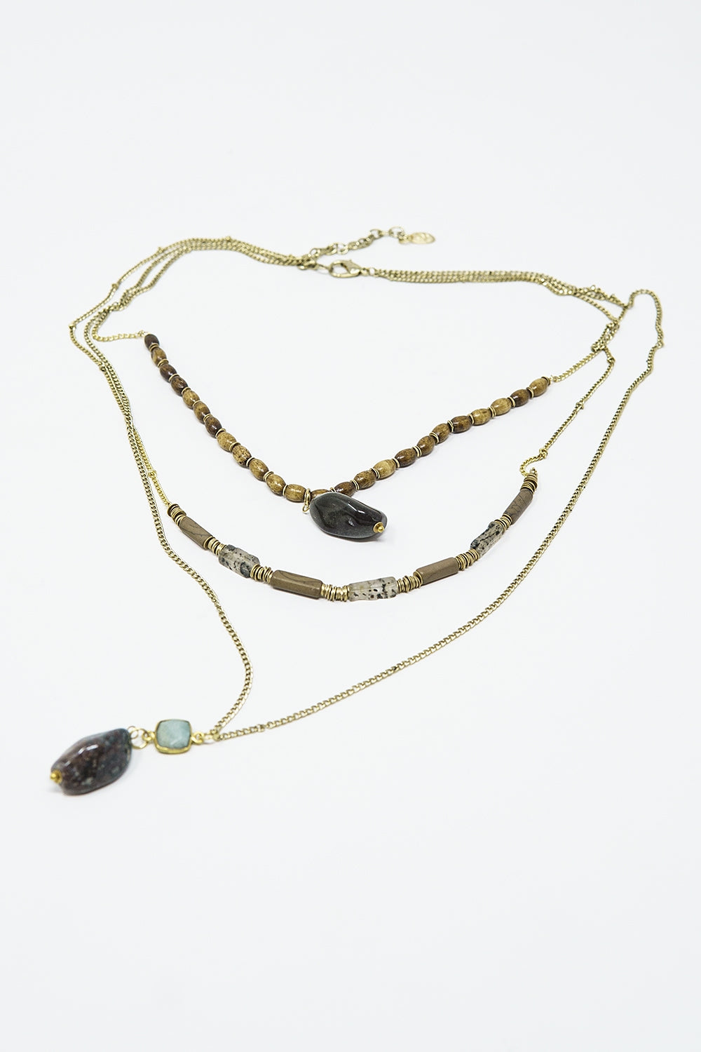 Collar étnico 3 en 1 con piedras grandes y cuentas naturales