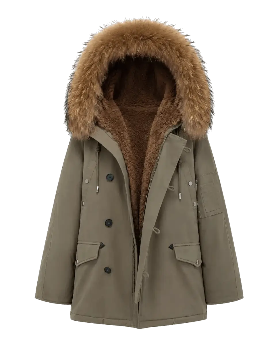 Fireladyfur Women's Shearling Lined Down Parka With Raccoon Fur Collar Hood"Coastal Highway II"