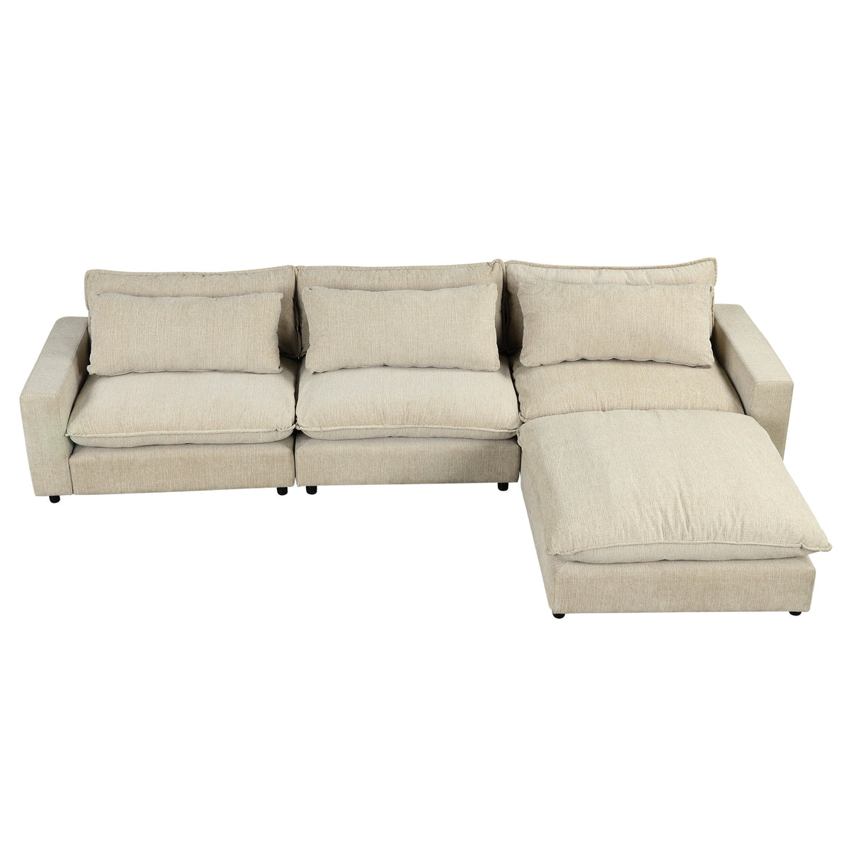128" Sectional Sofa Cloud Sofa Chenille Upholstered Sofa  Couch With Movable Ottoman, Comfortable Seat Cushions, Chargin