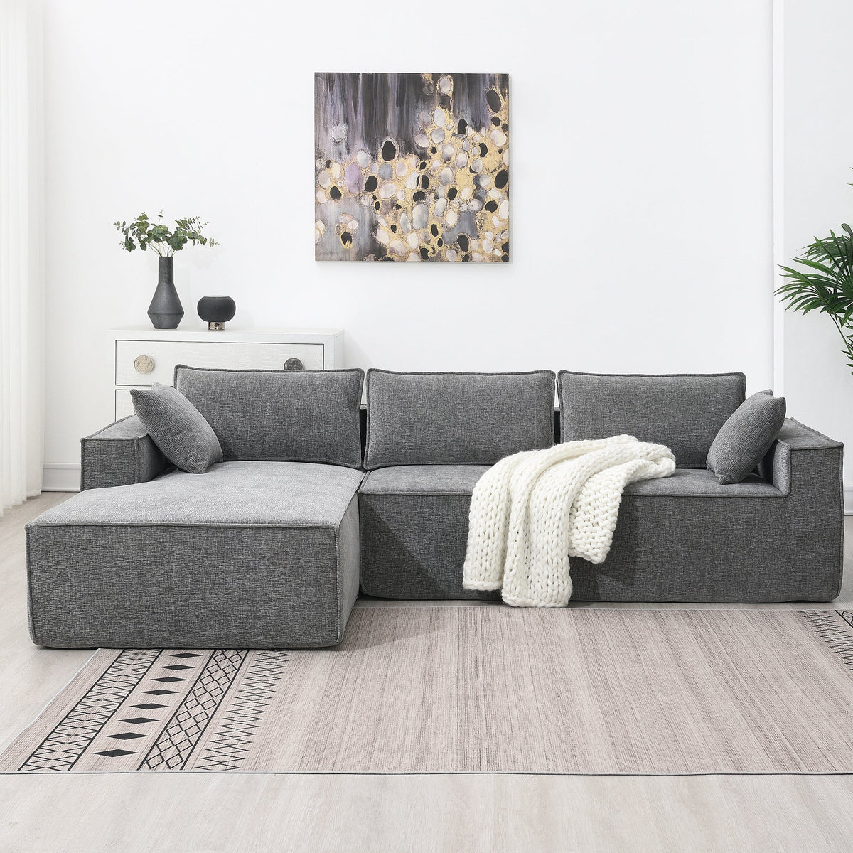 111.5*72"Minimalist Style Modular Sectional Sofa,Wrinkle-Resistant Chenille Couch Set,L-Shaped Sleeper Sofa Bed for Livi