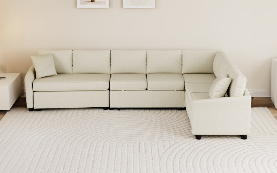 124.8"l-Shaped Sofa Convertible Sofa Bed Pull Out Sofa Sleeper With Two Back Pillows, Two USB Ports and Two Power Socket