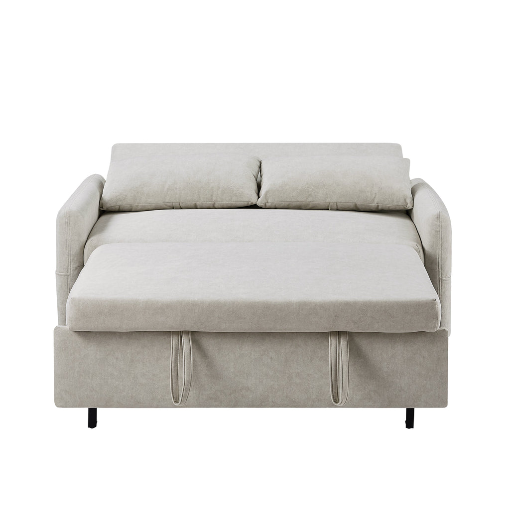 55.1" Pull Out Sleep Sofa Bed Loveseats Sofa Couch With Adjsutable Backrest, Storage Pockets, 2 Soft Pillows, USB Ports
