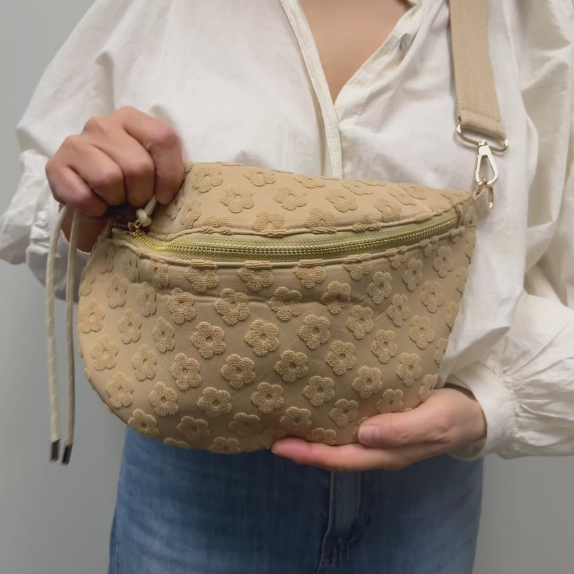 Embossed Daisy Blossom Belt Sling Bag