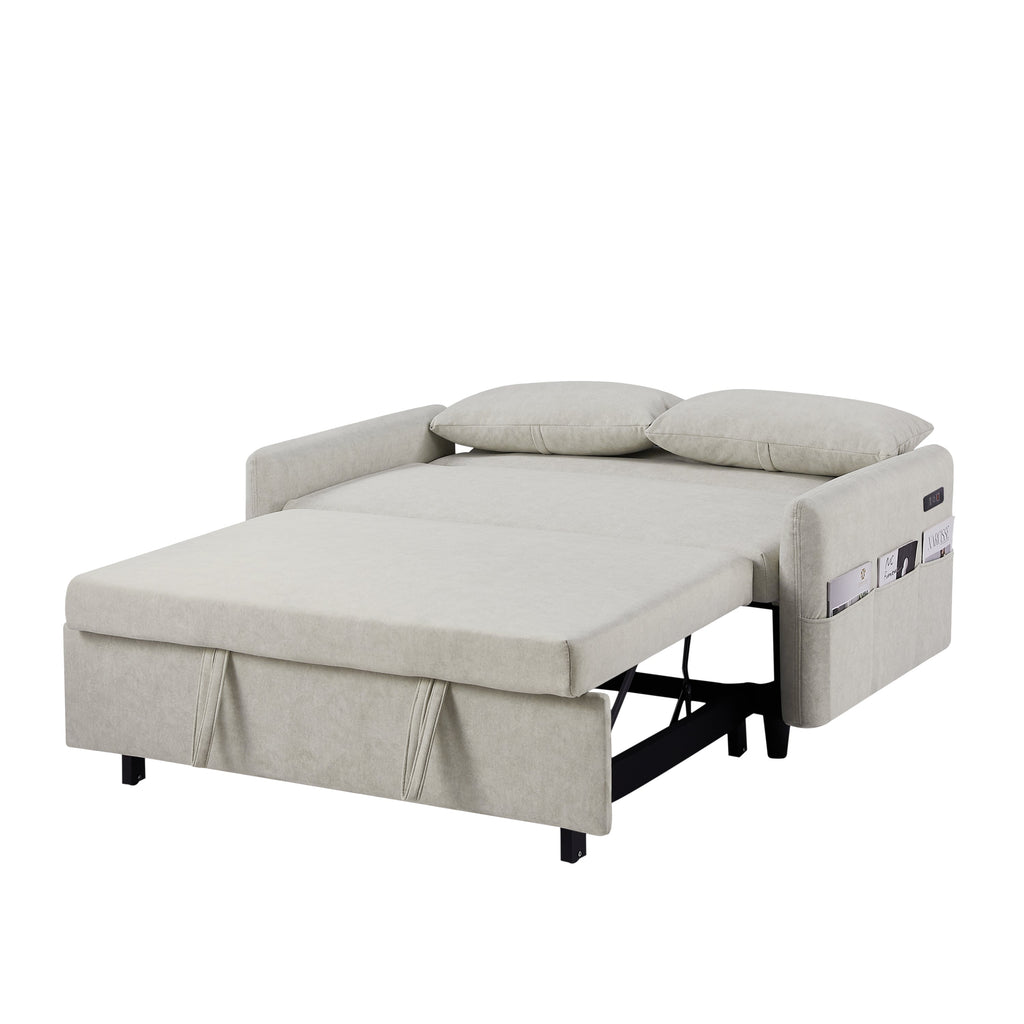55.1" Pull Out Sleep Sofa Bed Loveseats Sofa Couch With Adjsutable Backrest, Storage Pockets, 2 Soft Pillows, USB Ports