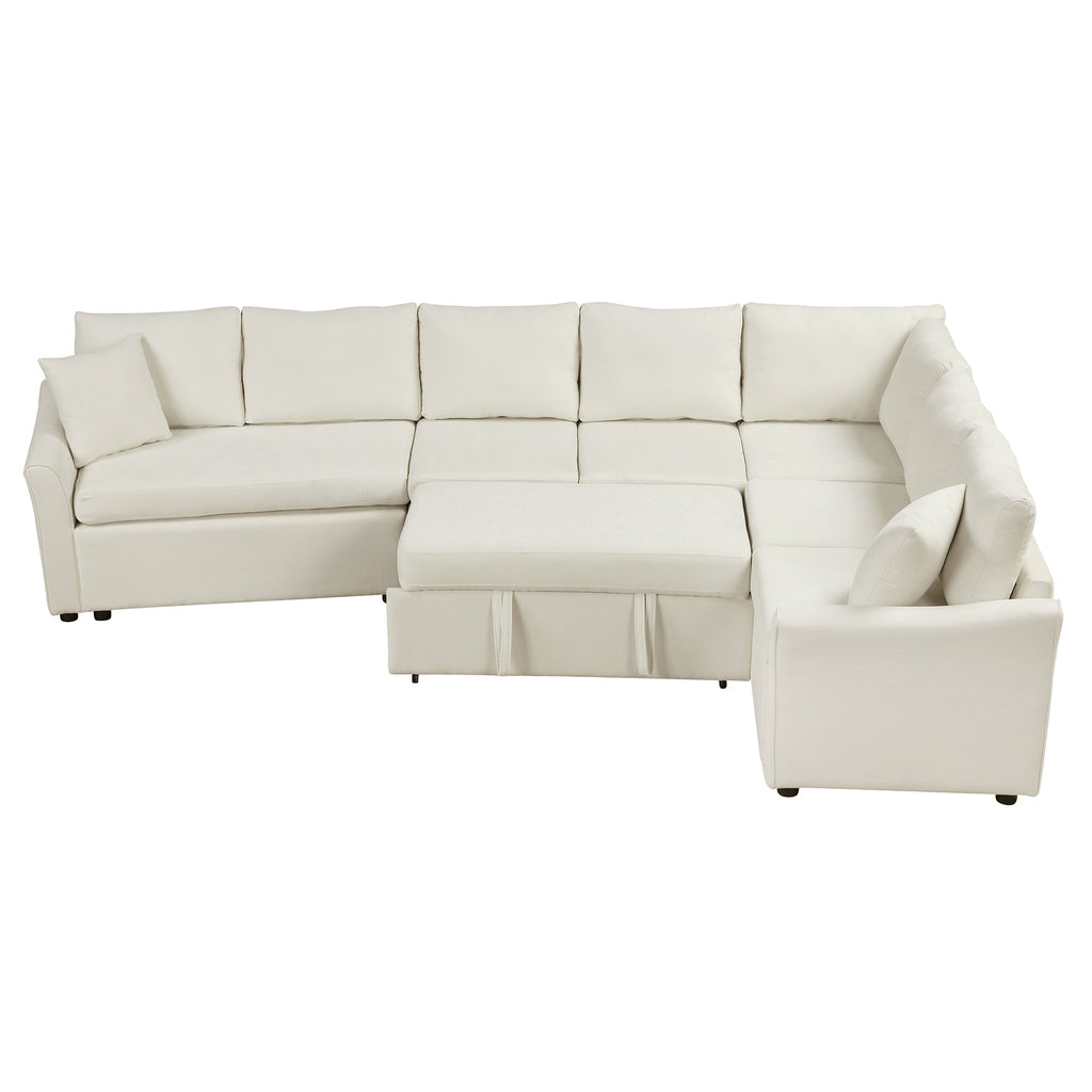 124.8"l-Shaped Sofa Convertible Sofa Bed Pull Out Sofa Sleeper With Two Back Pillows, Two USB Ports and Two Power Socket