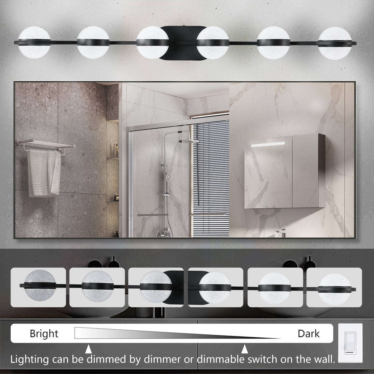 Vanity Lights With 6 LED Bulbs for Bathroom Lighting(Black)