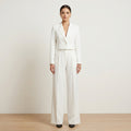 Ivory Tailored Cropped Blazer & Wide-Leg Pants Set