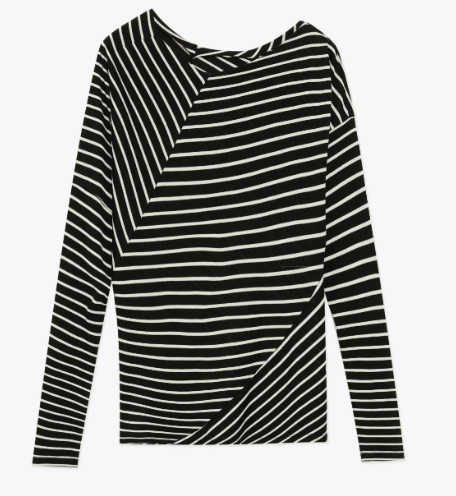 Fashionable Off-Shoulder Lyocell Tencel Wool Blended Draped Patchwork Striped T-Shirt"Picasso Lines"
