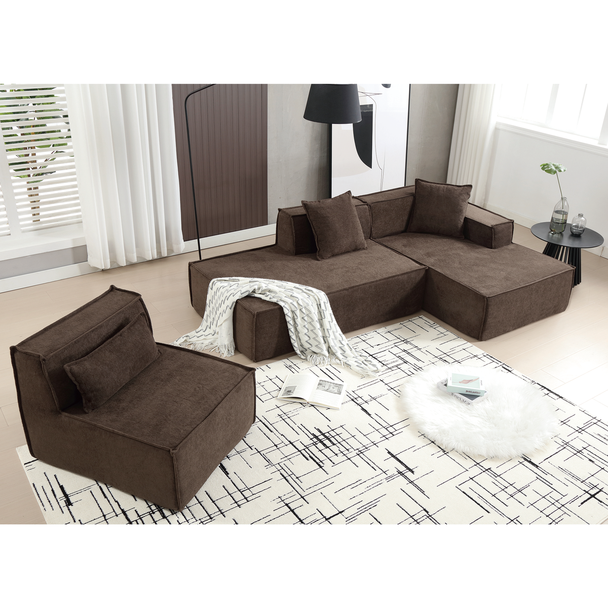 Modular Combination Living Room Sofa Set, Modern Minimalist Sofa, Free Installation Sofa, L-Shaped, Italian Minimalist T