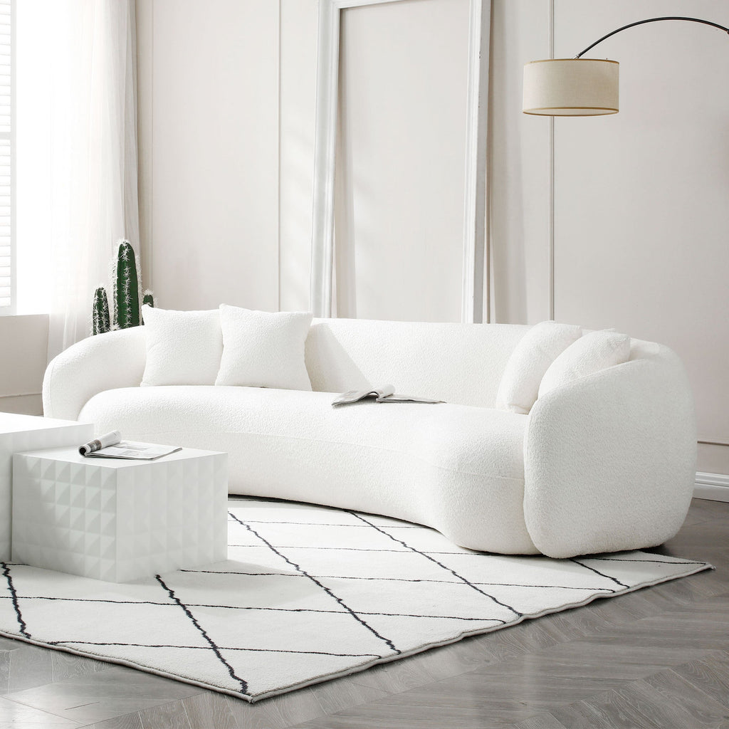 102'' 5-Sitzer Bouclé-Sofa Modernes Ecksofa Halbmond Freizeitcouch Gebogenes Sofa Teddy-Fleece Samt WEISS