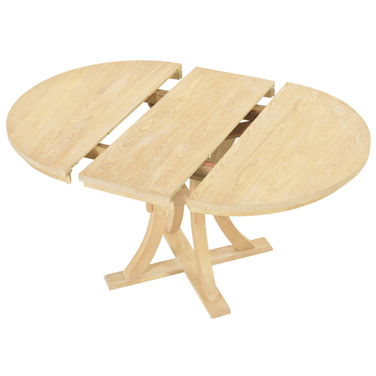 5-Piece Rustic Round Pedestal Extendable Dining Table Set With 15.7" Removable Leaf and Simple Dining Chirs for Small Pl