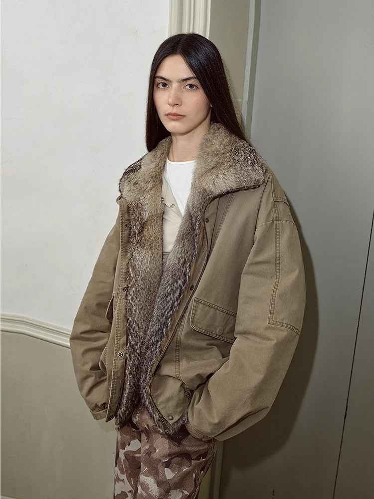 Fireladyfur Women's Fashion Goose Down Parka With Fox Fur Collar“City Cruise”