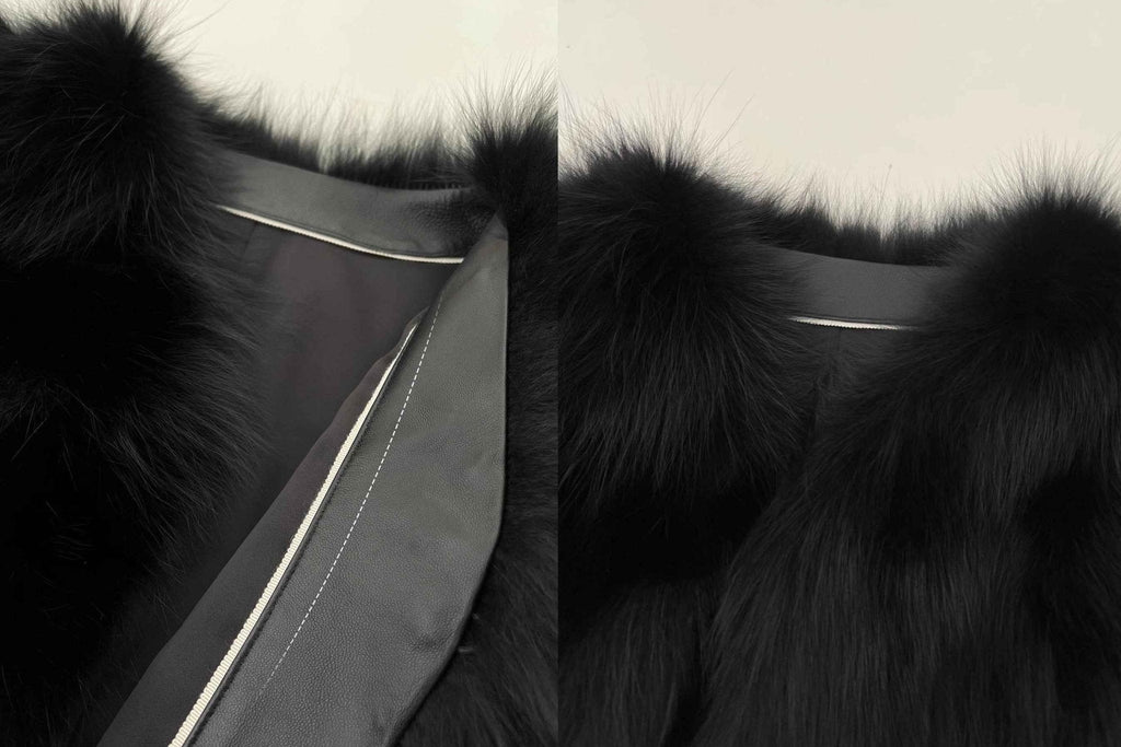 Fireladyfur Women's Finland Saga Fox Fur Fashion Cardigan“Black Sugar”
