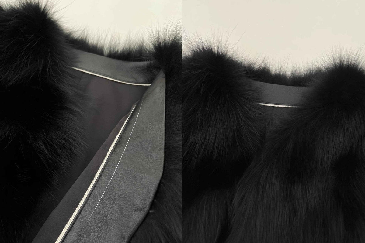 Fireladyfur Women's Finland Saga Fox Fur Fashion Cardigan“Black Sugar”