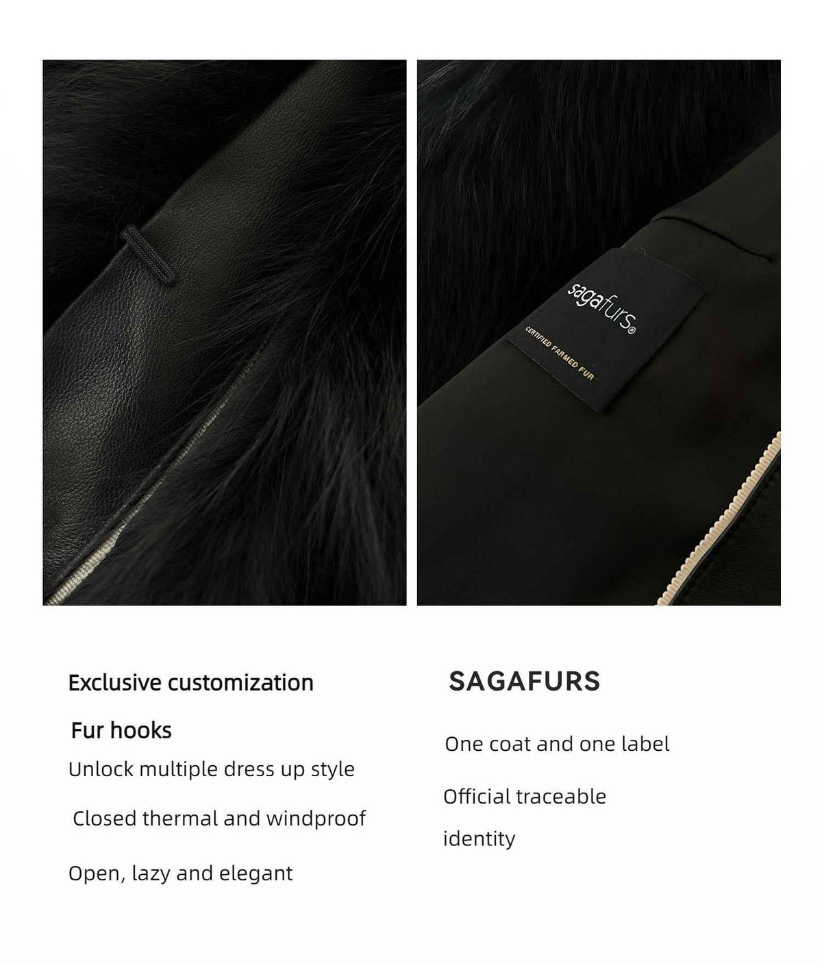 Fireladyfur Women's Finland Saga Fox Fur Fashion Cardigan“Black Sugar”