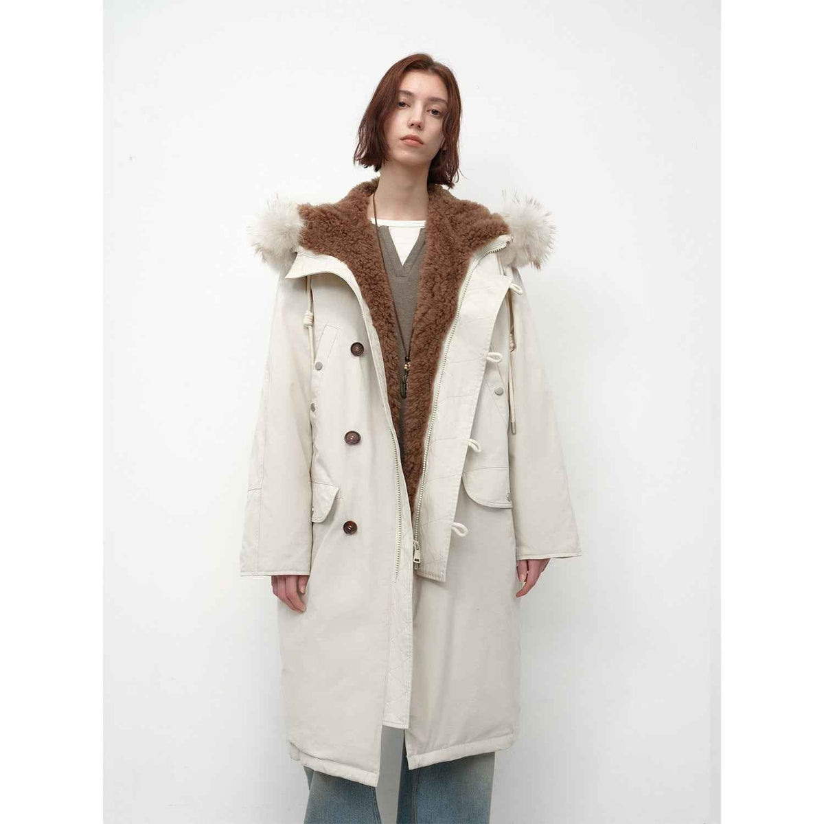 Fireladyfur Women’s Hooded Down Raccoon Fur Collar Parka Cold Weather“Manchester City Old Story”