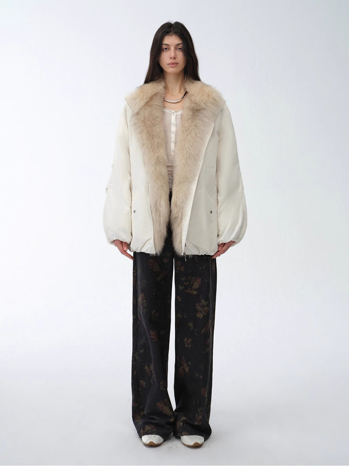 Fireladyfur Women's Mid-Length Two-Tone Fox Fur Down Jacket"Warm Dialogue"