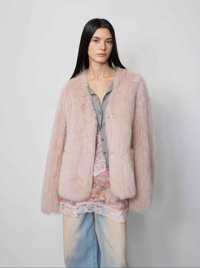 Abrigo de piel de oveja toscana rosa para mujer de Fireladyfur “Babylon Phantom Nights”