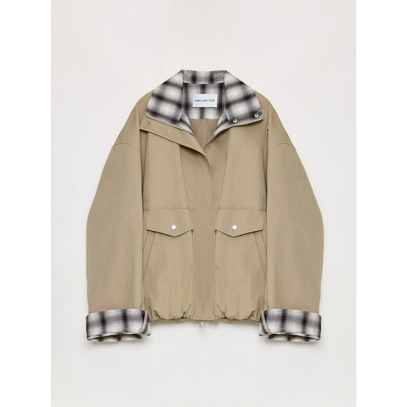 Fireladyfur Women's Retro Plaid Cotton Short Jacket | Loose Fit "Monsoon Climate"
