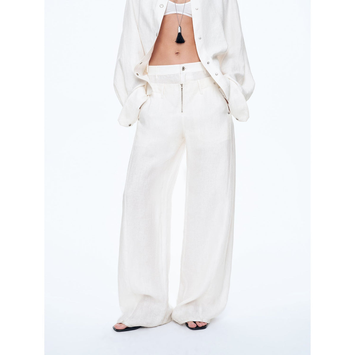 Fireladyfur Women's Stand-Up Silhouette Double Waist Linen Trousers"Berlin Street"