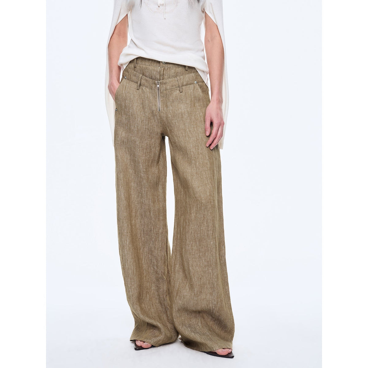 Fireladyfur Women's Stand-Up Silhouette Double Waist Linen Trousers"Berlin Street"