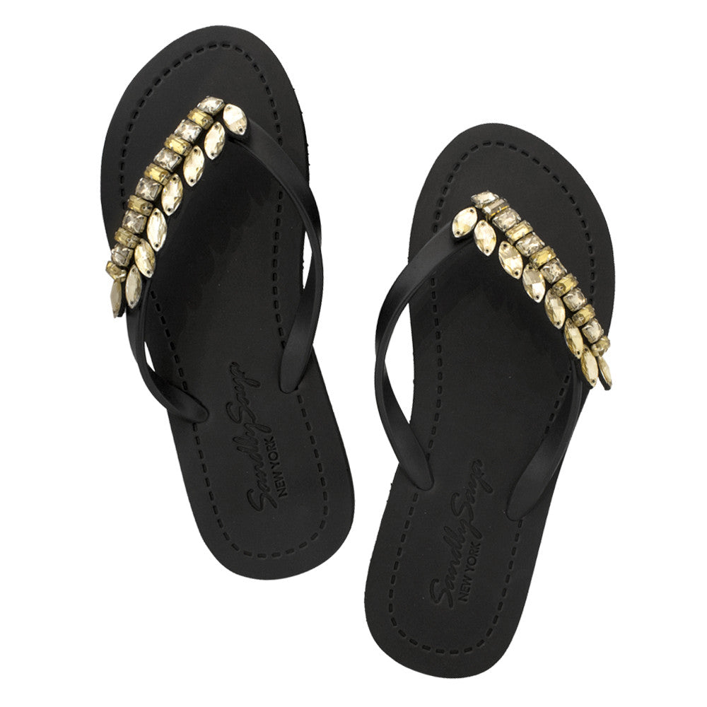 Smith - Sandalias planas tipo chancla con hojas doradas y pedrería